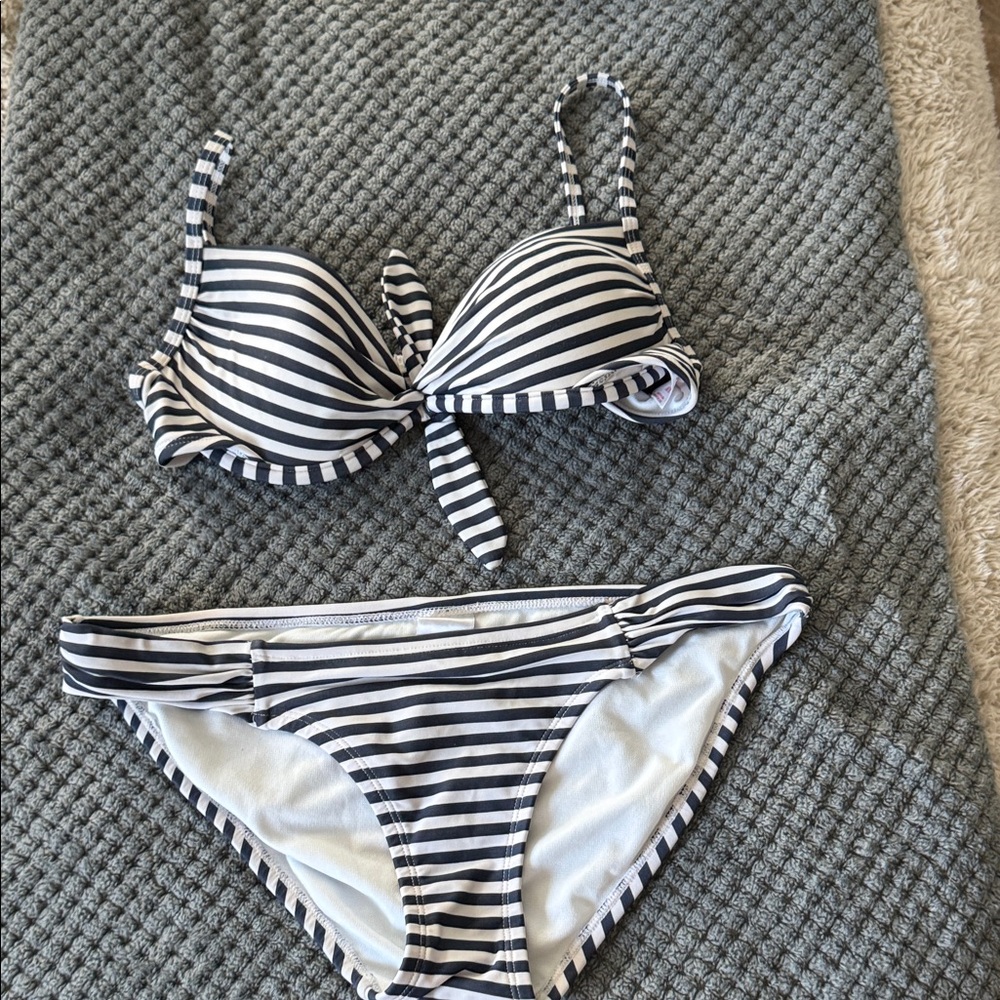 Xhilaration Navy and White Striped Bikini